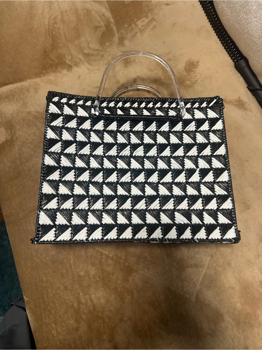 Hand made by Mexican artist Woven Black and White Top-Handle Satchel